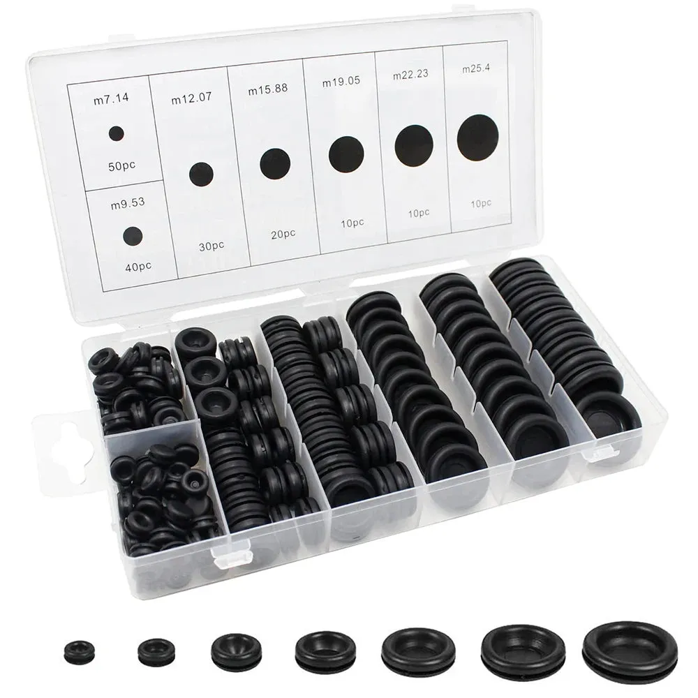 170PCS Rubber Grommet Firewall Hole Plug Kit - 7 Sizes for Wiring & Drilling Projects