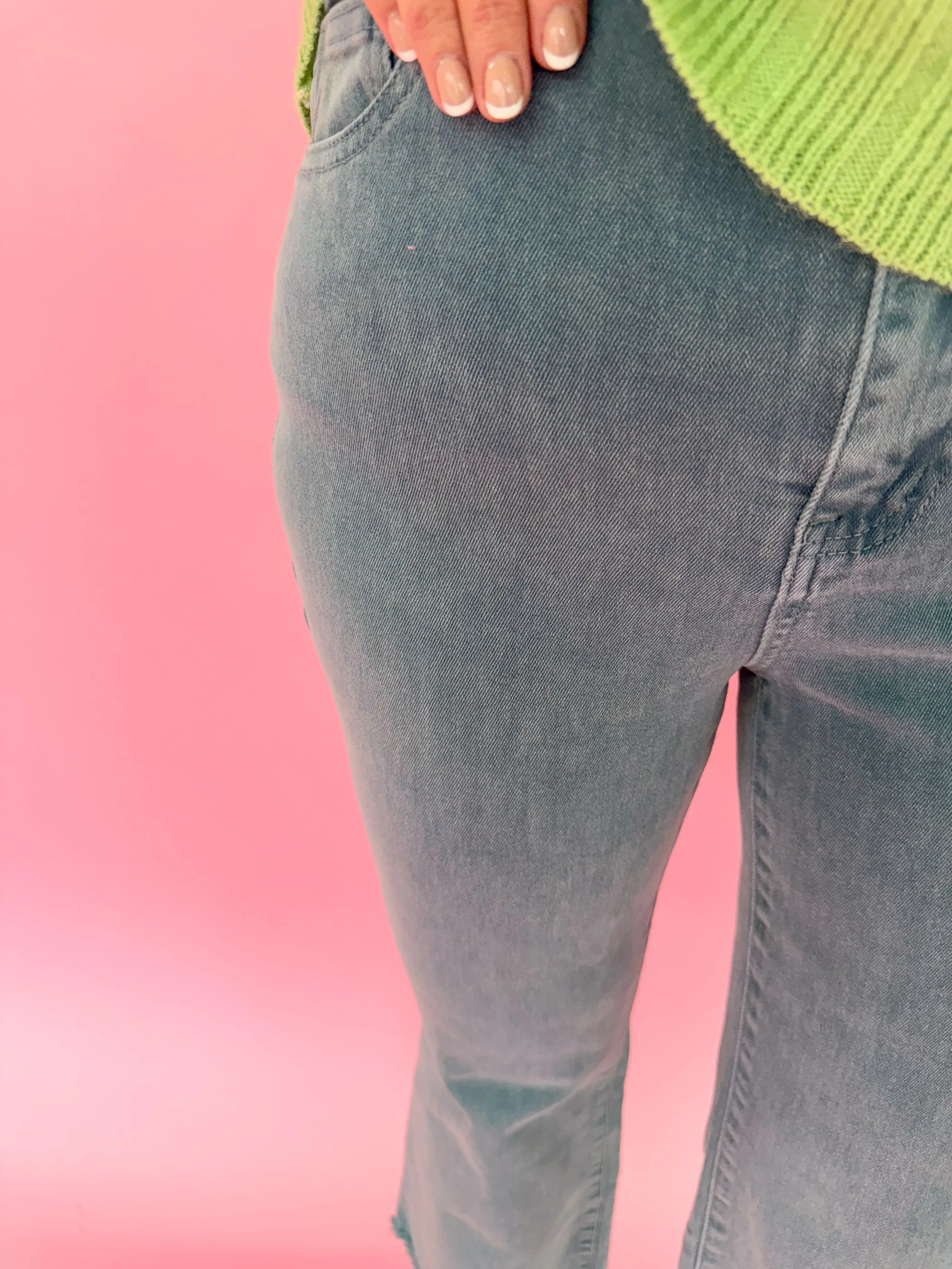 Acid Wash Crop Straight Pant - Teal