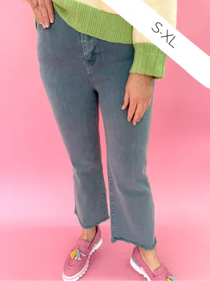 Acid Wash Crop Straight Pant - Teal