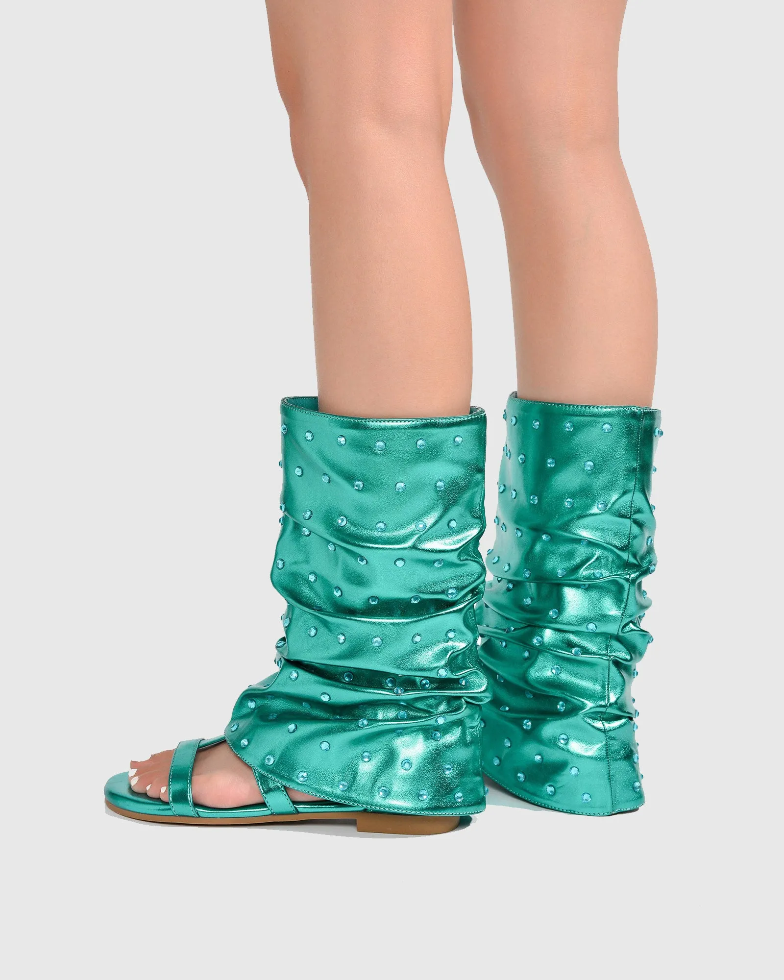 Bionda Rhinestone Ruched Sandals In Green