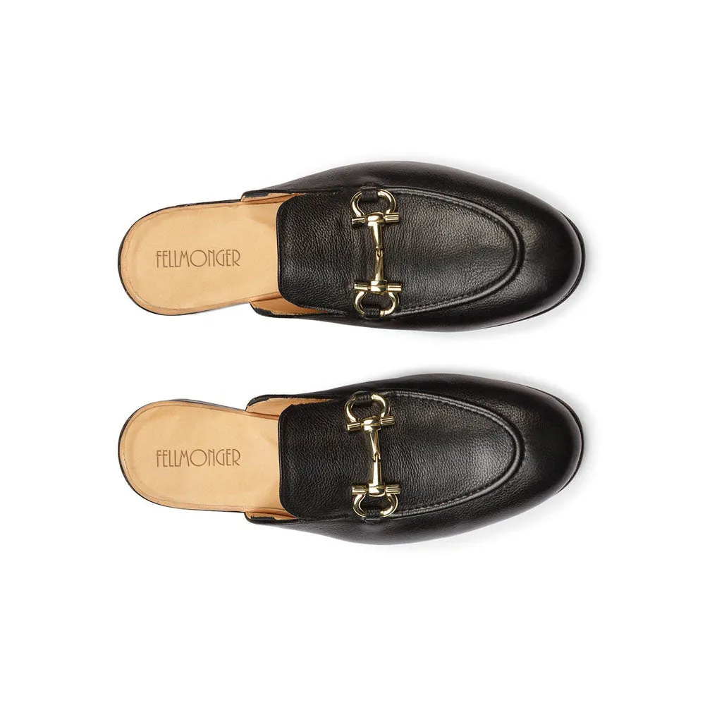 Black Soft Milled Leather Buckle Mules