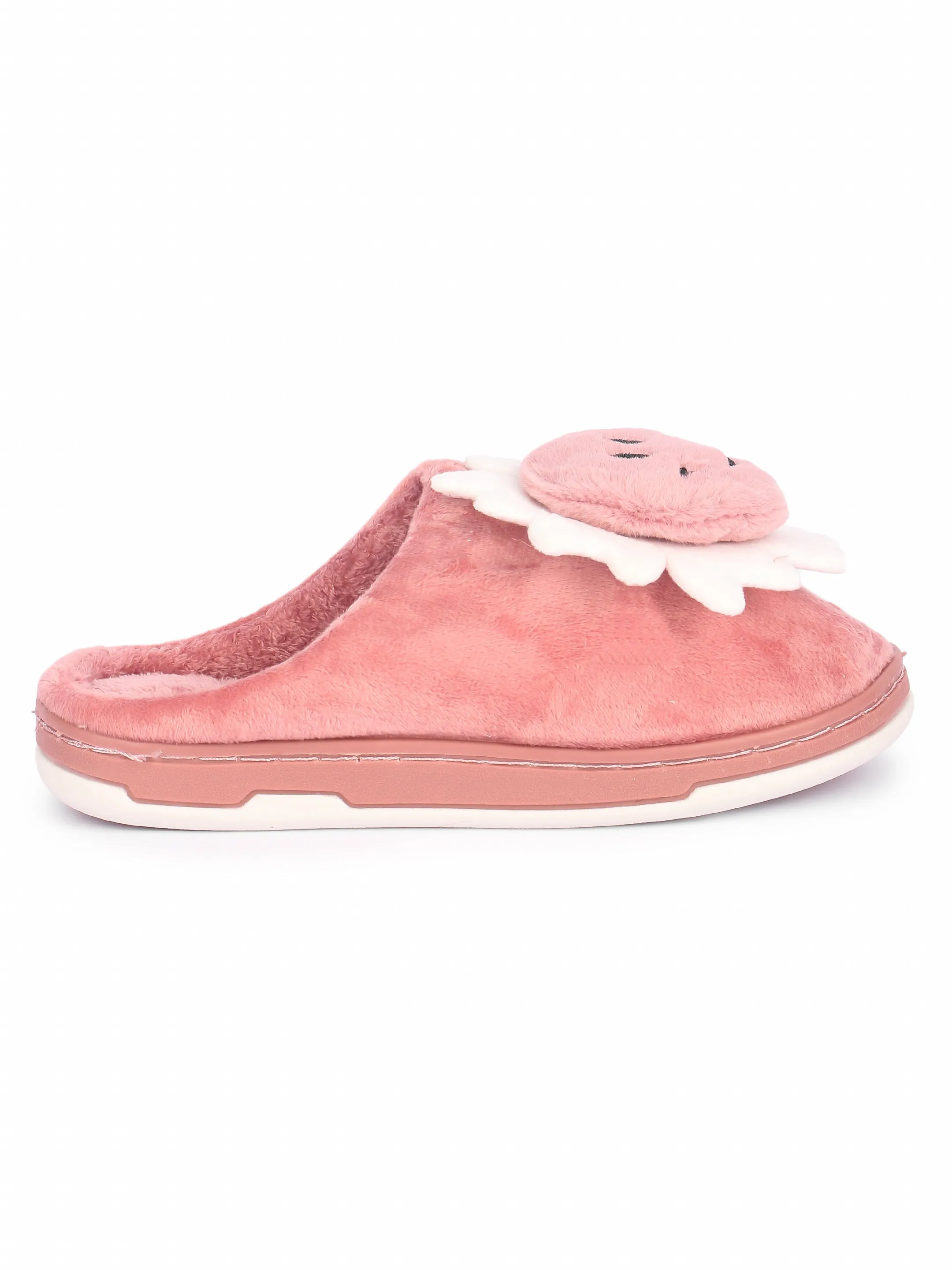 Brauch Women's Pink Smiley Fur Winter Slippers
