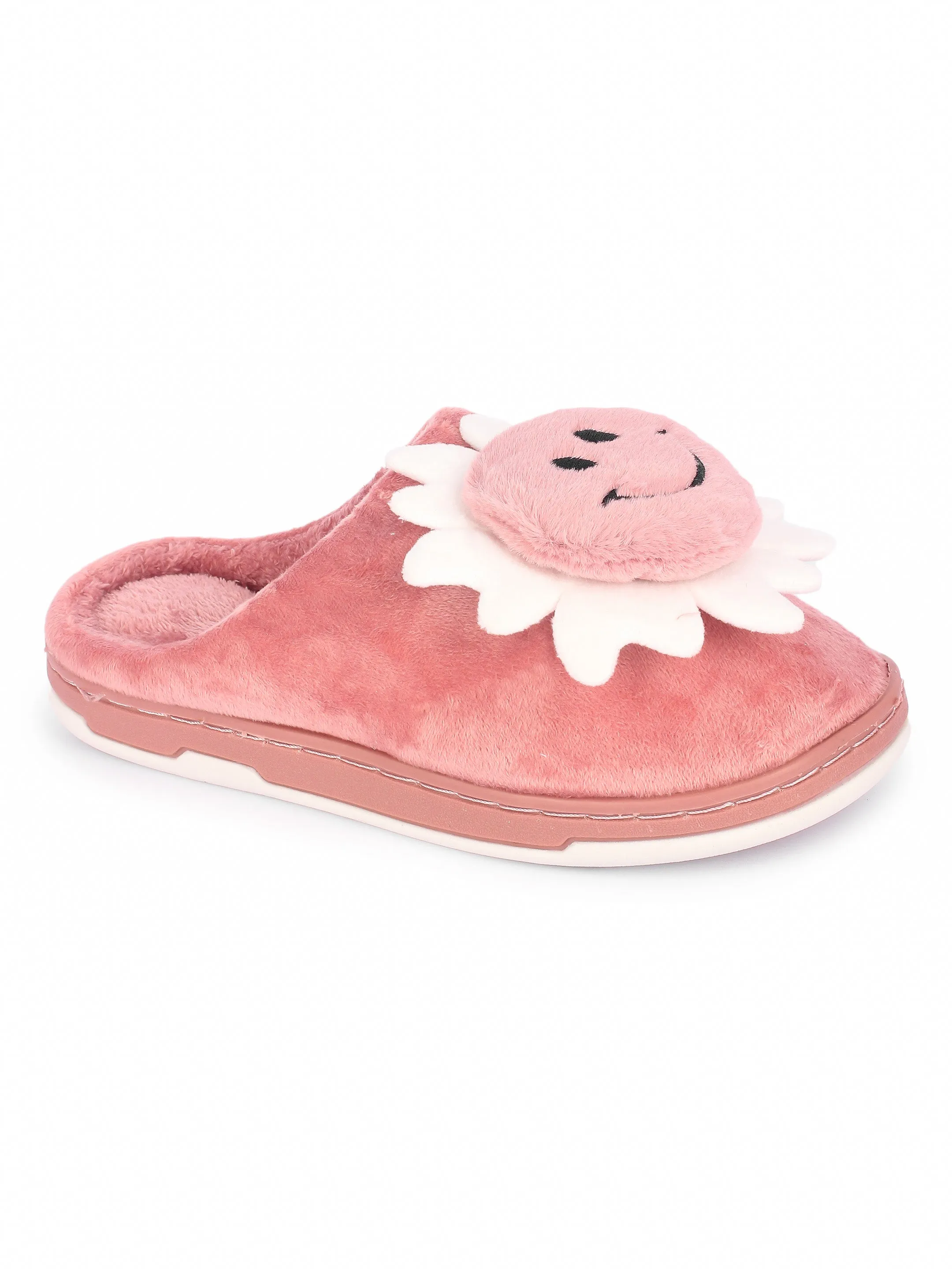 Brauch Women's Pink Smiley Fur Winter Slippers
