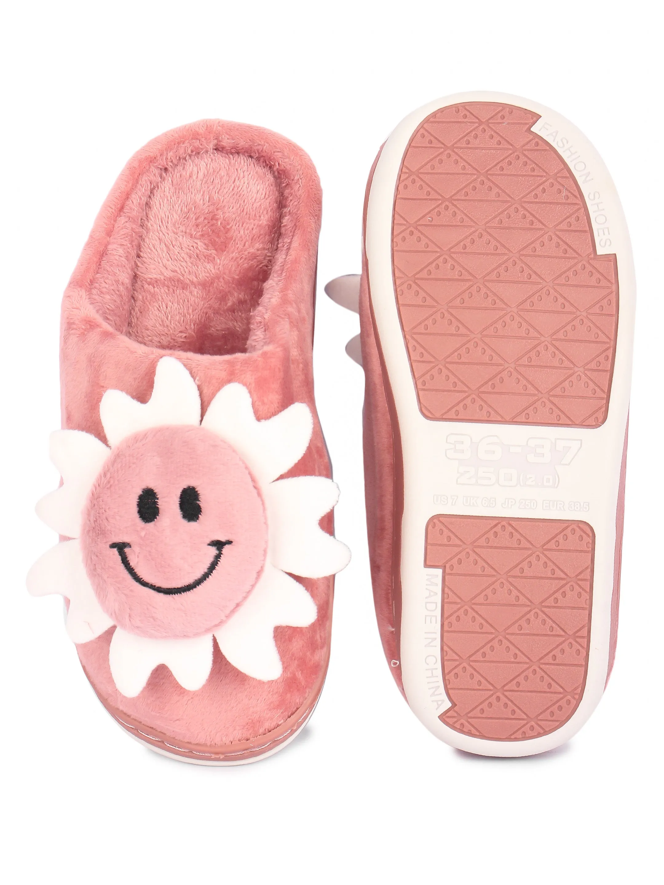 Brauch Women's Pink Smiley Fur Winter Slippers