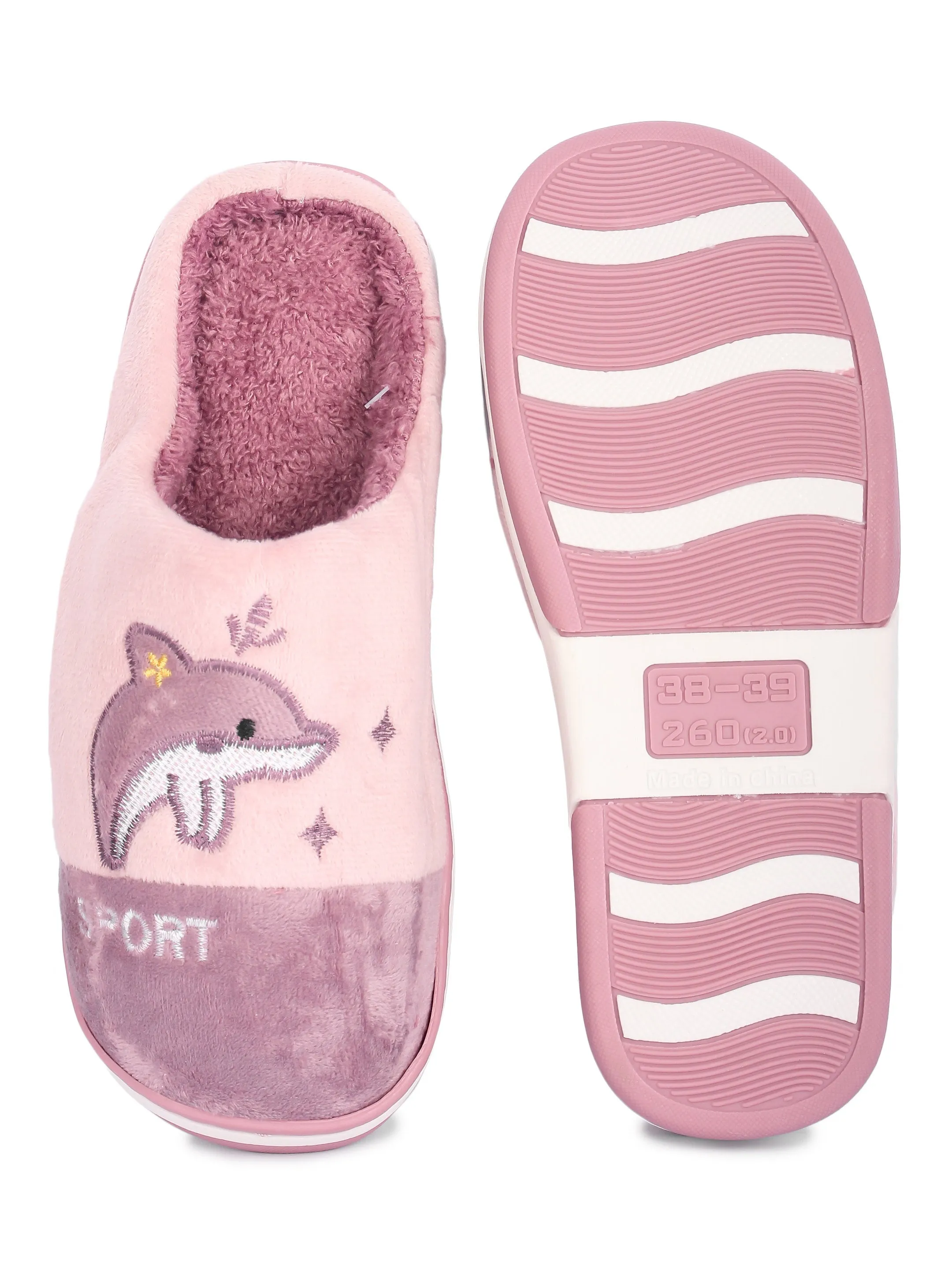 Brauch Women's Purple Whale Fur Winter Slippers