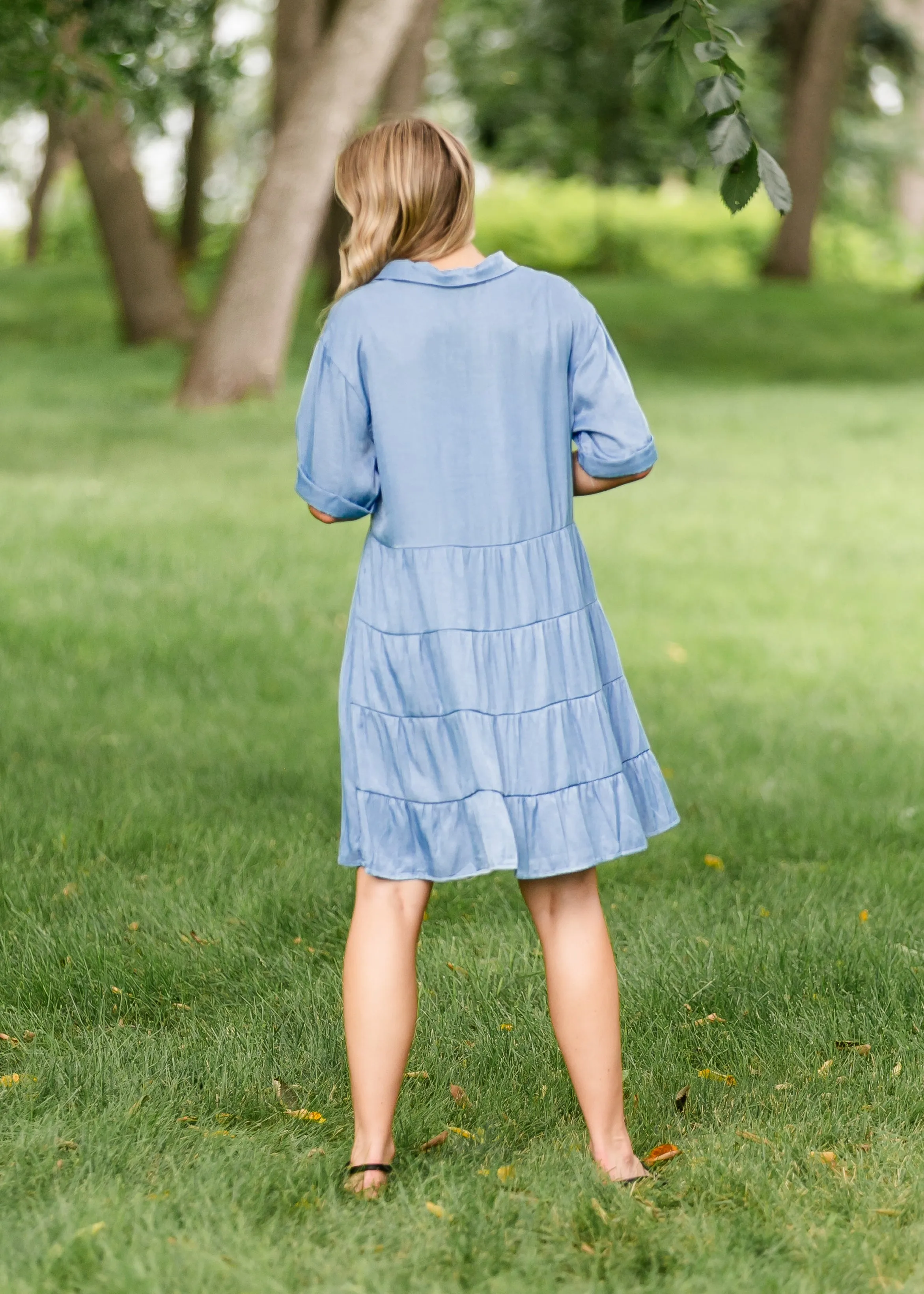 Brenna Chambray Tiered Shirt Midi Dress