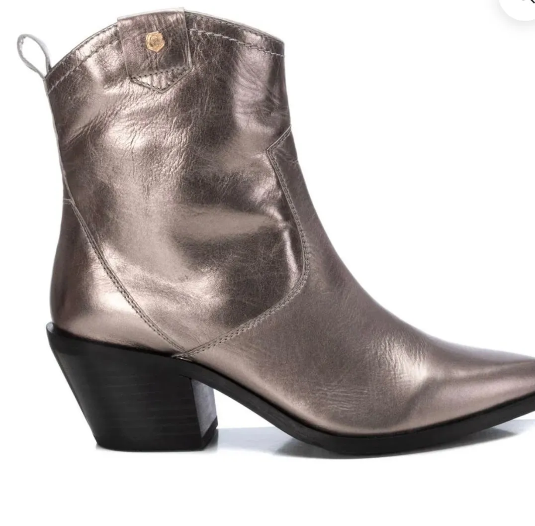 Carmela metallic leather western ankle boots