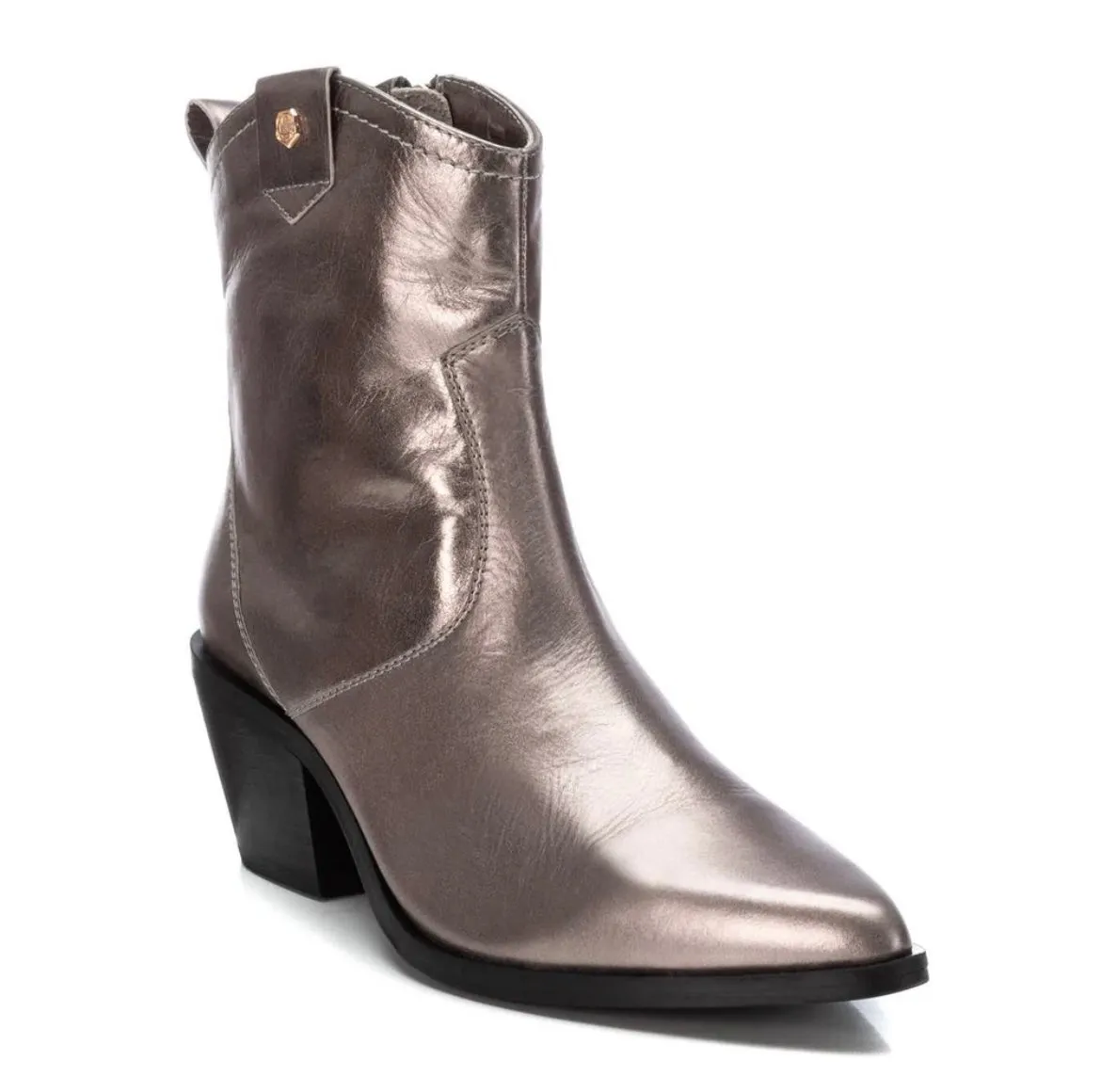 Carmela metallic leather western ankle boots