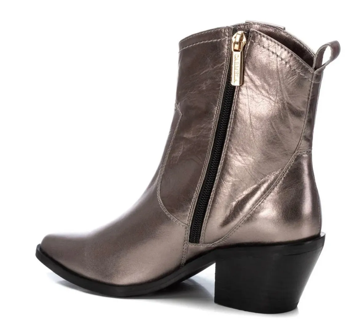 Carmela metallic leather western ankle boots