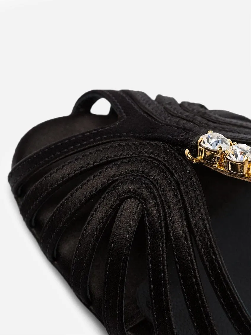 Chain-Trimmed Silk-Satin T-Bar Sandals