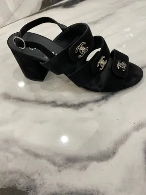 CHANEL CC TURLOCK SUEDE SANDALS