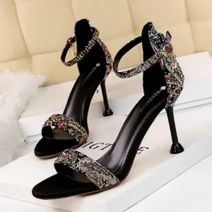Chicvane Floral Print with Sequined Pointed Toe Stiletto Heel Bridal Shoes