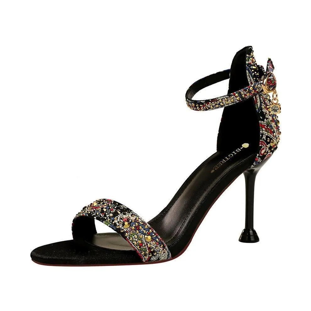 Chicvane Floral Print with Sequined Pointed Toe Stiletto Heel Bridal Shoes