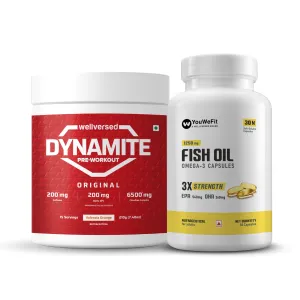 Dynamite Pre-workout (15 Servings, Valencia Orange)   YouWeFit Triple Strength Fish Oil (30 Capsules) | Power & Recovery | For Men & Women