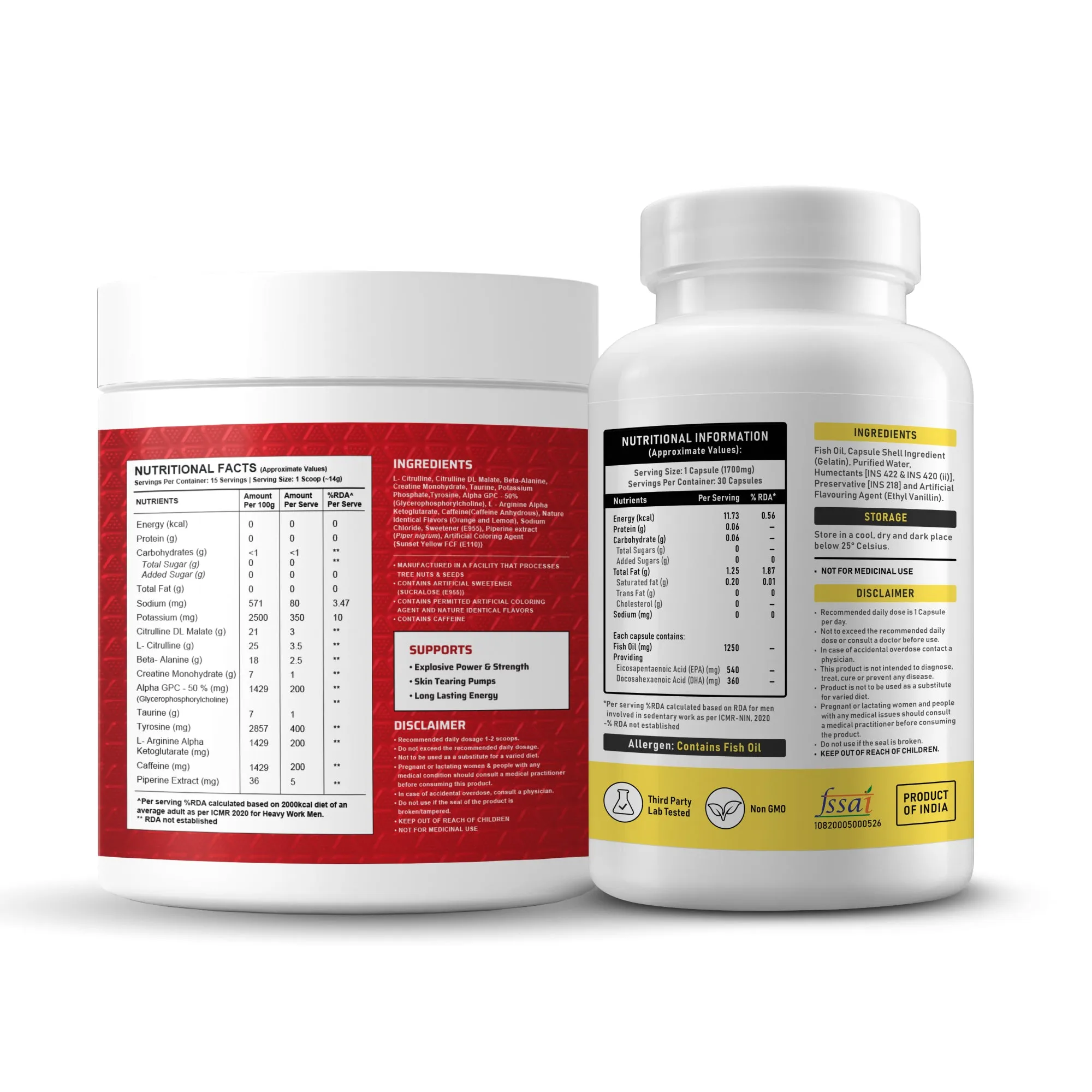 Dynamite Pre-workout (15 Servings, Valencia Orange)   YouWeFit Triple Strength Fish Oil (30 Capsules) | Power & Recovery | For Men & Women