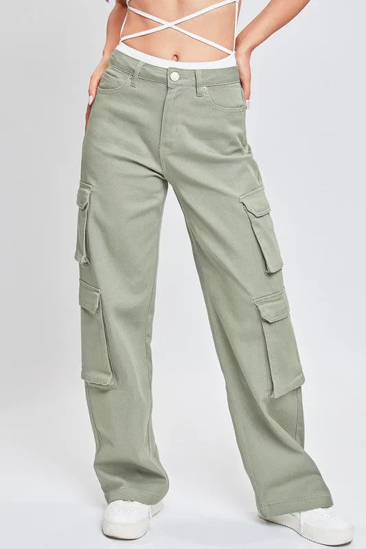 Grnte-Green Tea Junior High Rise Double Cargo Pants