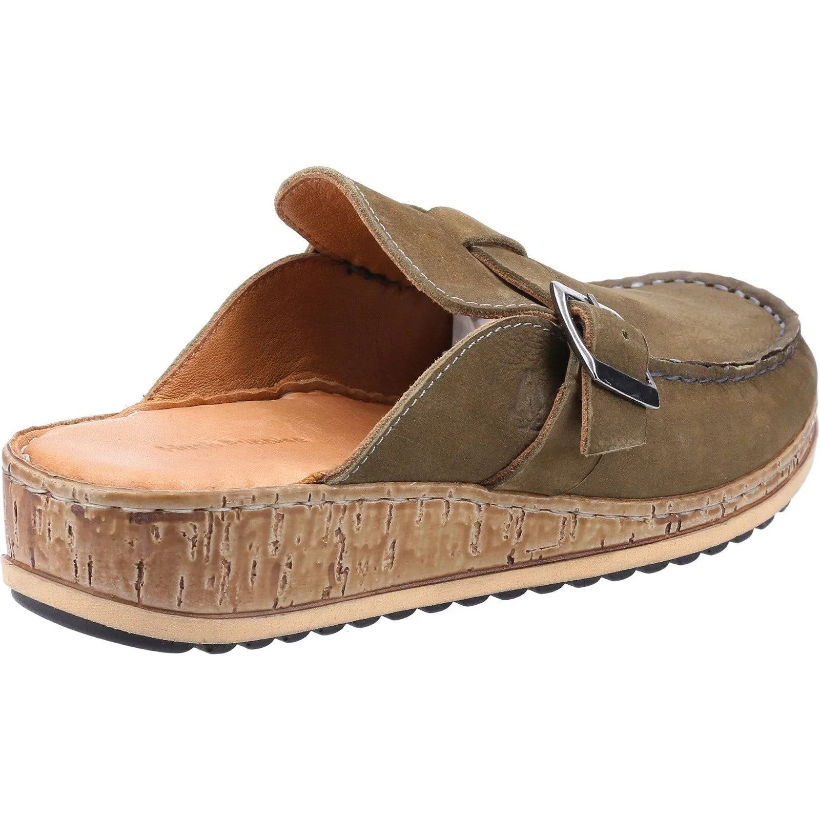 Hush Puppies Sorcha Ladies Khaki Leather Slip On Mules
