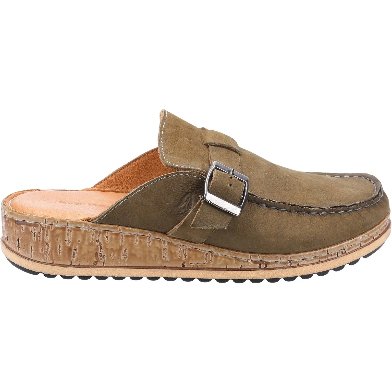 Hush Puppies Sorcha Ladies Khaki Leather Slip On Mules