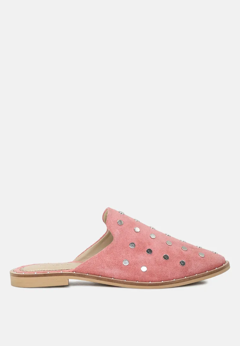 JODIE Dusty Pink Studded Leather Mules