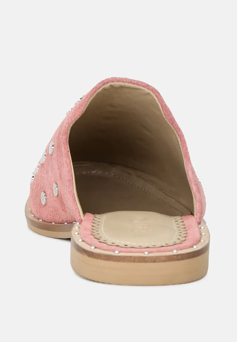 JODIE Dusty Pink Studded Leather Mules