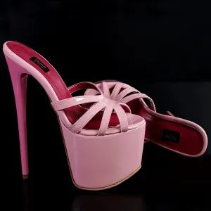 Light Pink Gloss High Heel Mules