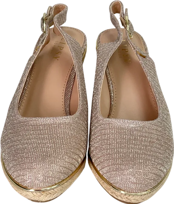 lipsy london Beige Standard Fit Mid Closed Toe Sparkly Slingback Wedges UK 5 EU 38 