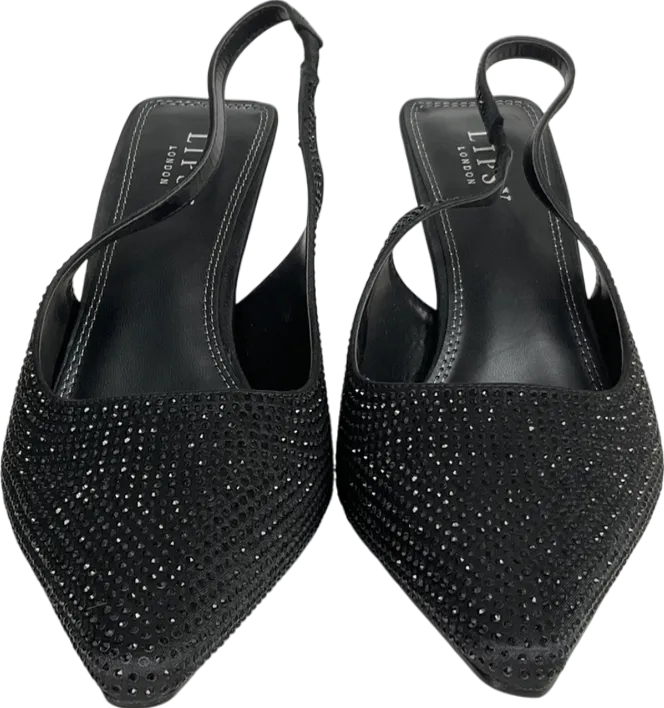 lipsy london Black Mid Heel Point Diamante Slingback Court Sandals UK 7 EU 40 