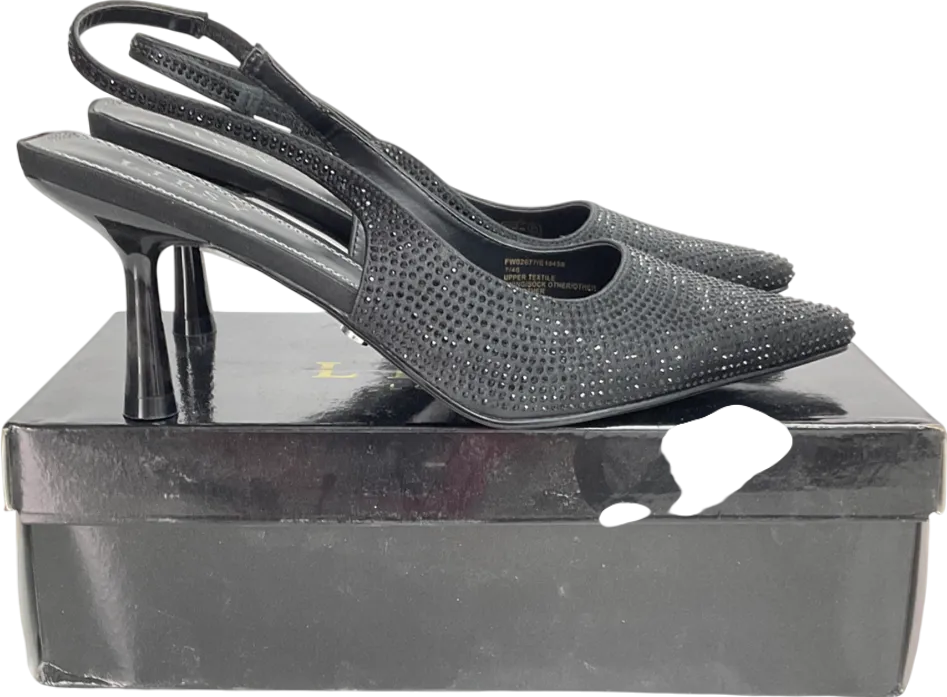 lipsy london Black Mid Heel Point Diamante Slingback Court Sandals UK 7 EU 40 