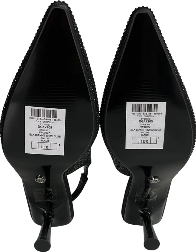 lipsy london Black Mid Heel Point Diamante Slingback Court Sandals UK 7 EU 40 