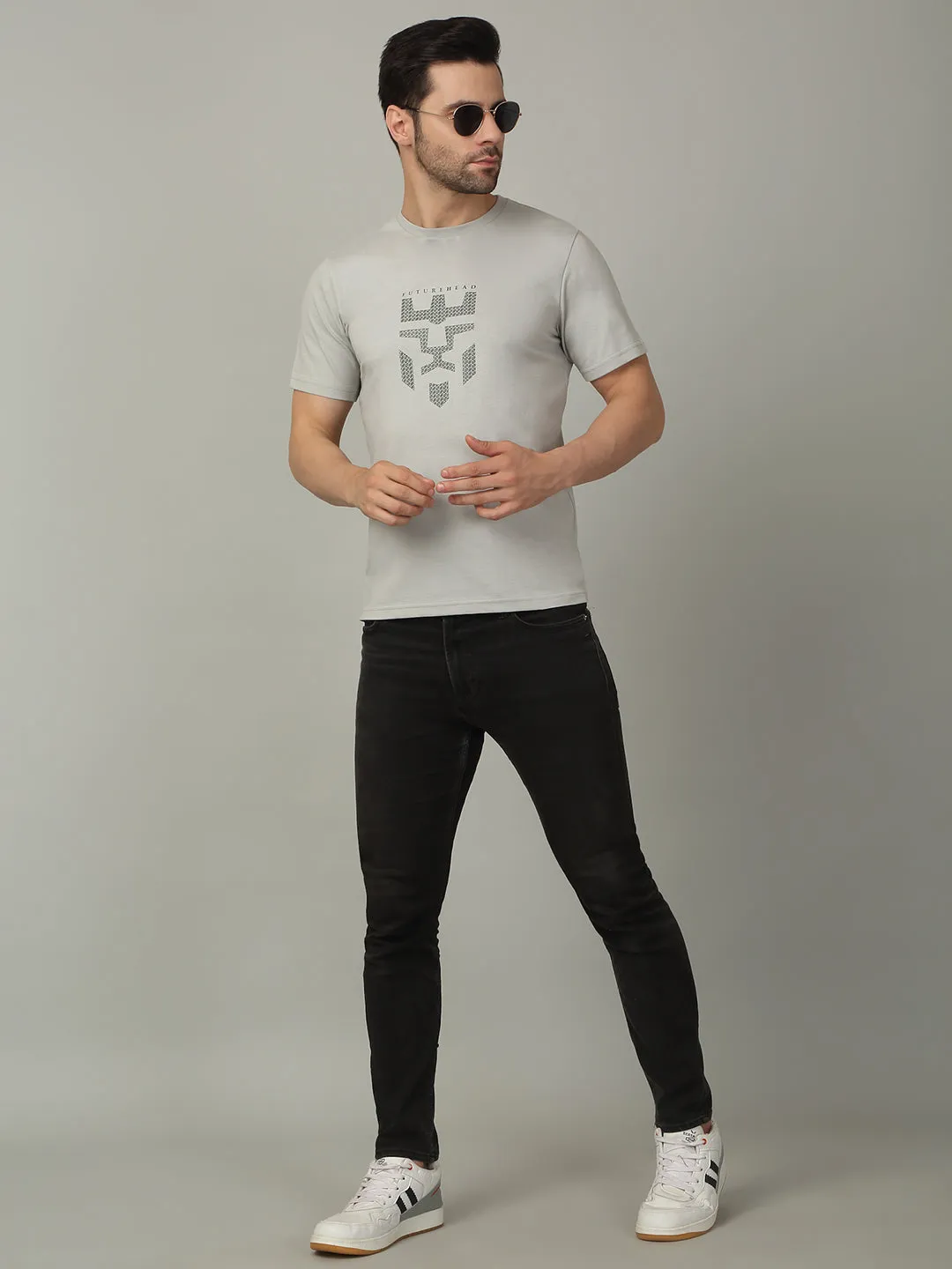Men's Super Combed Cotton Graphic Printed Grey T-shirt