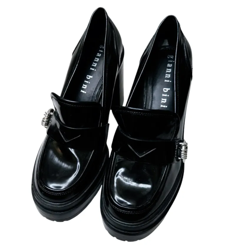 New *Gianni Bini Maxxwel Black Patent Platform Oxford Loafer Shoes (Sz/9M)