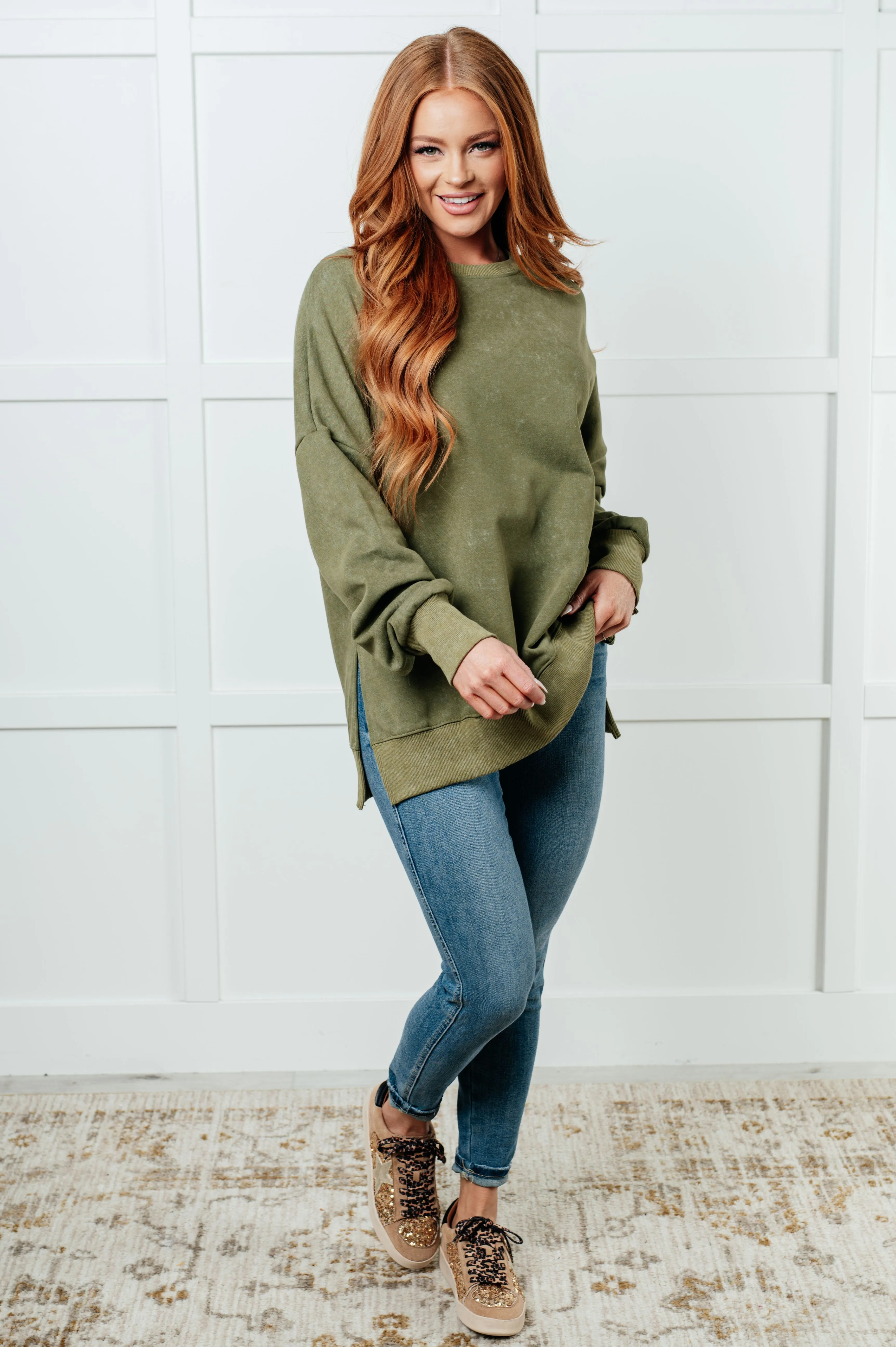 One Eleven North-No Plain Jane Oversized Sweatshirt in Green