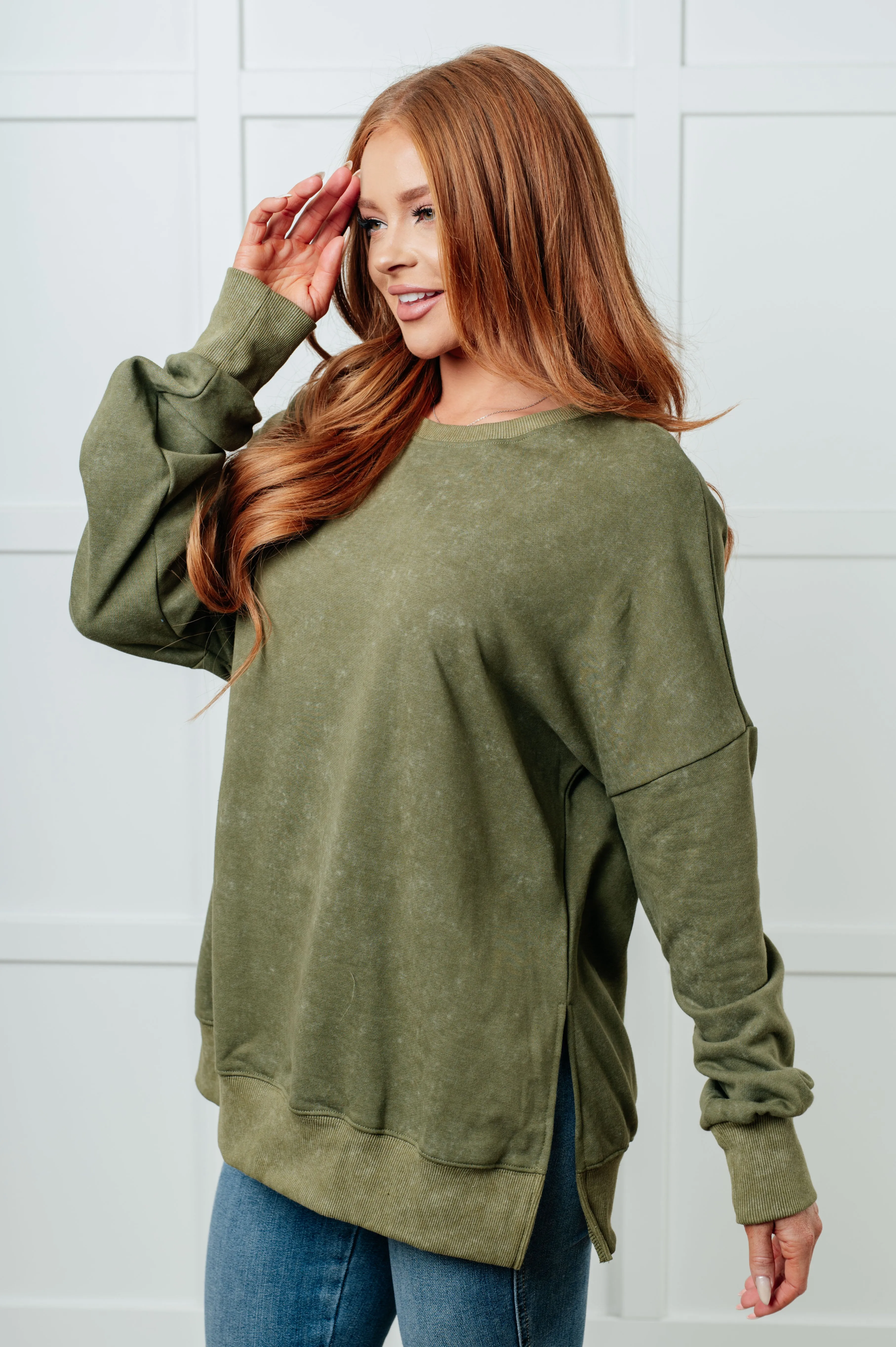 One Eleven North-No Plain Jane Oversized Sweatshirt in Green