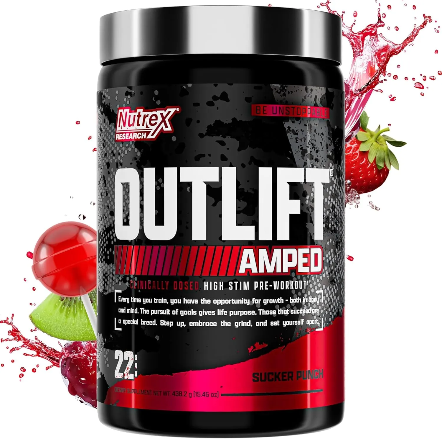 OUTLIFT Amped High-Stim Pre-Workout Powder - Max Dosed Formula 6g Citrulline, 3.2g Beta-Alanine, Alpha GPC, Cognatiq