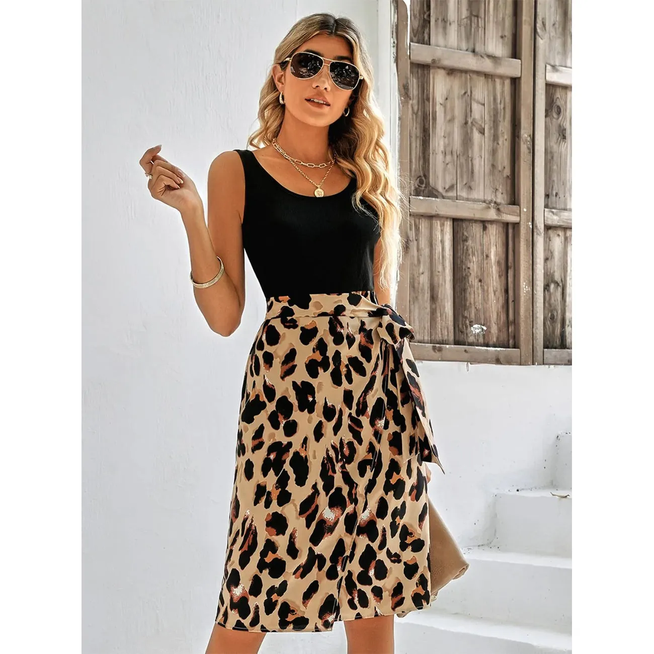 Printed Scoop Neck Sleeveless Dress
