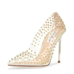 Steve Madden Vala-S Gold Embellished Printed High Stiletto Pointy Toe Dress Pump