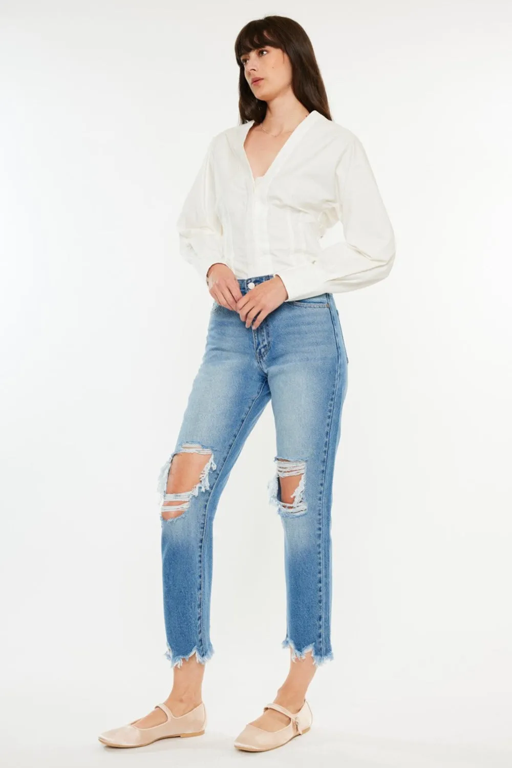 Women's Kancan Distressed Frayed Hem Cropped Jeans