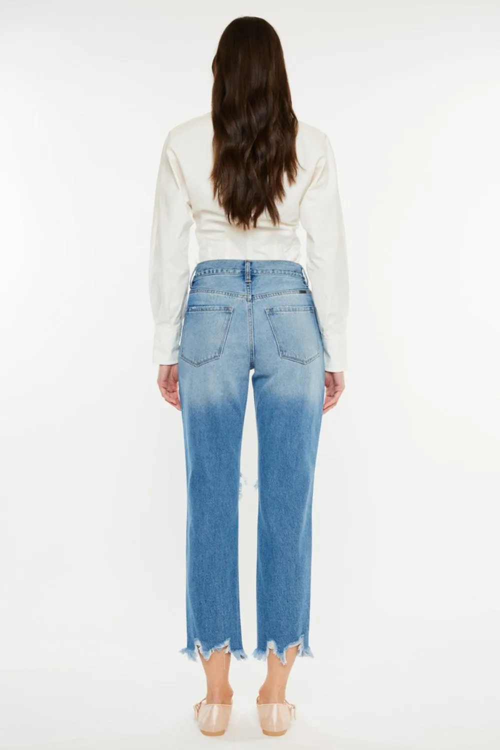 Women's Kancan Distressed Frayed Hem Cropped Jeans