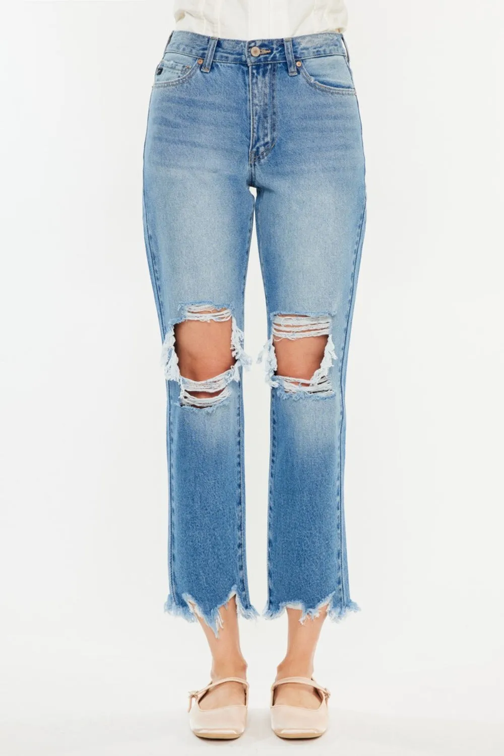 Women's Kancan Distressed Frayed Hem Cropped Jeans