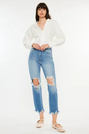 Women's Kancan Distressed Frayed Hem Cropped Jeans
