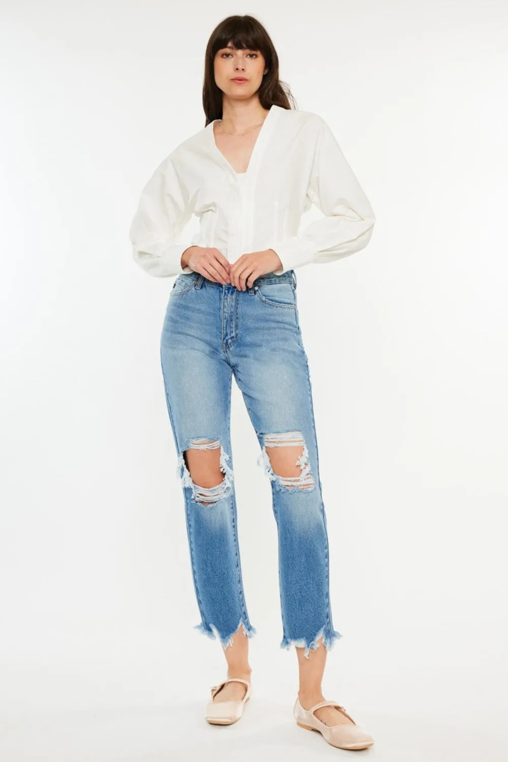 Women's Kancan Distressed Frayed Hem Cropped Jeans